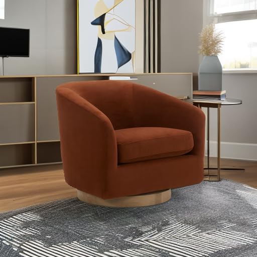 CHITA Swivel Accent Chair, FSC Certified Upholstered Velvet Barrel Chair for Living Room, Burnt Orange