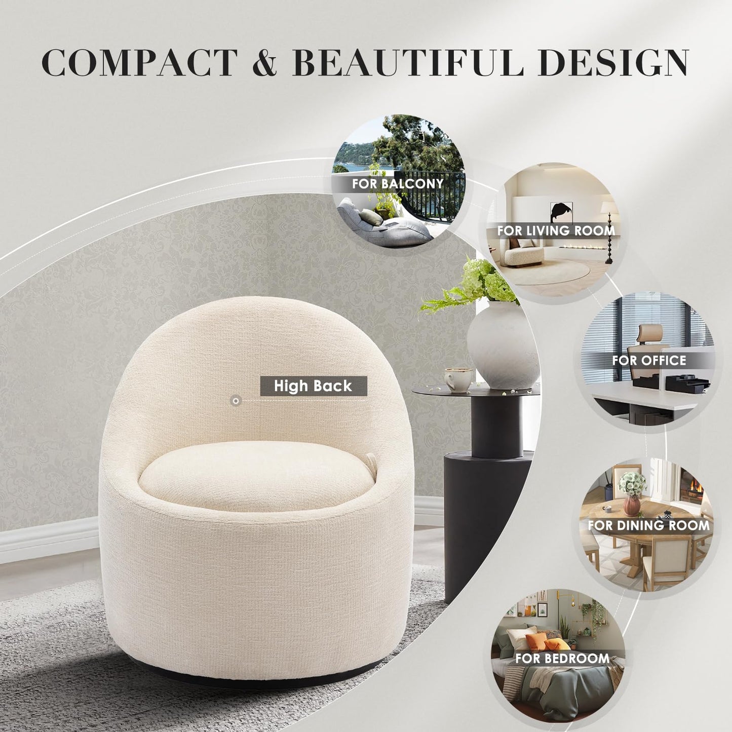 Swivel Accent Chair Set of 2, 360° Swivel Barrel Chair with Hidden Storage, Modern Small Round Swivel Chair Accent Chair for Living Room/Bedroom-Beige