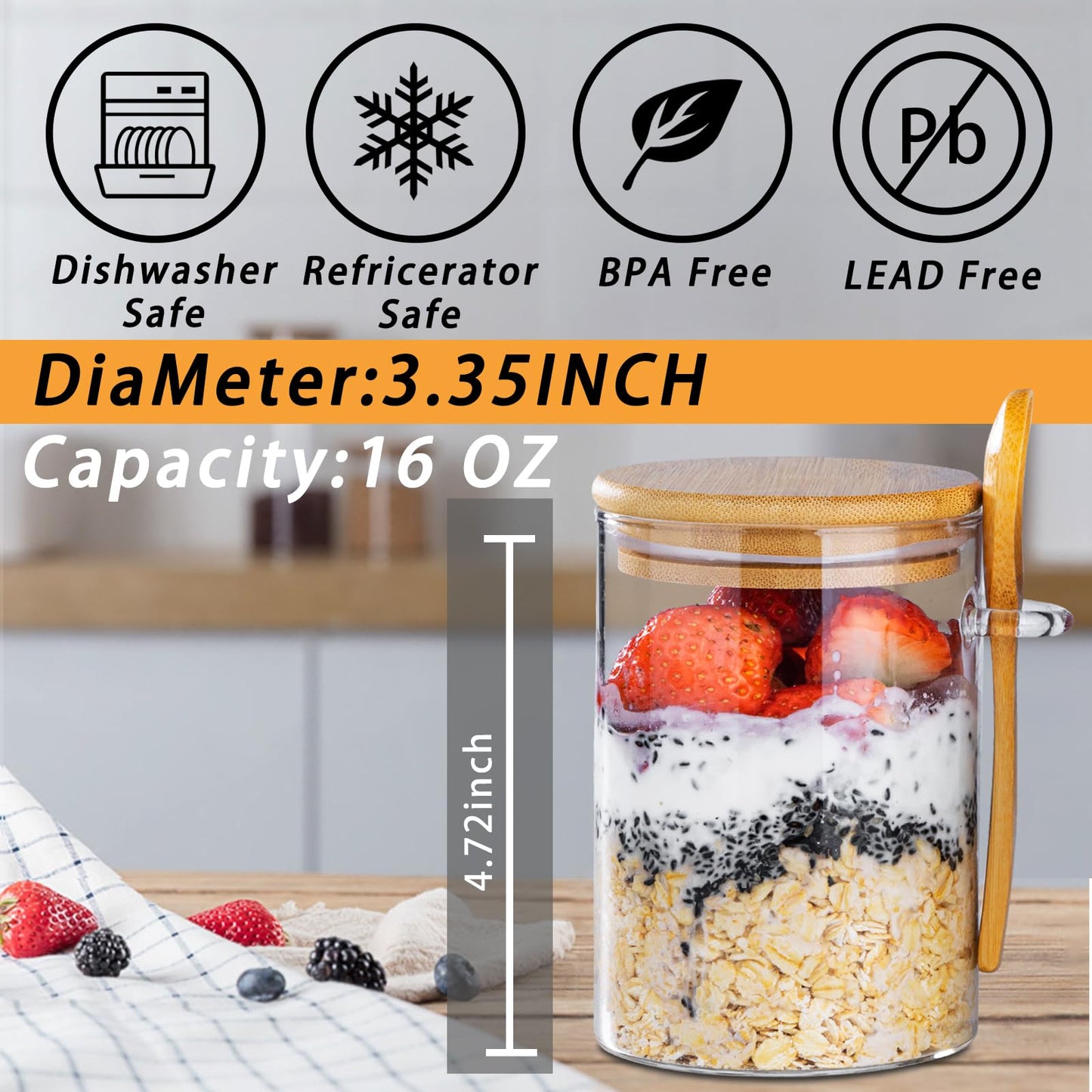 MHDCLY Overnight Oats Containers with Lids,16oz