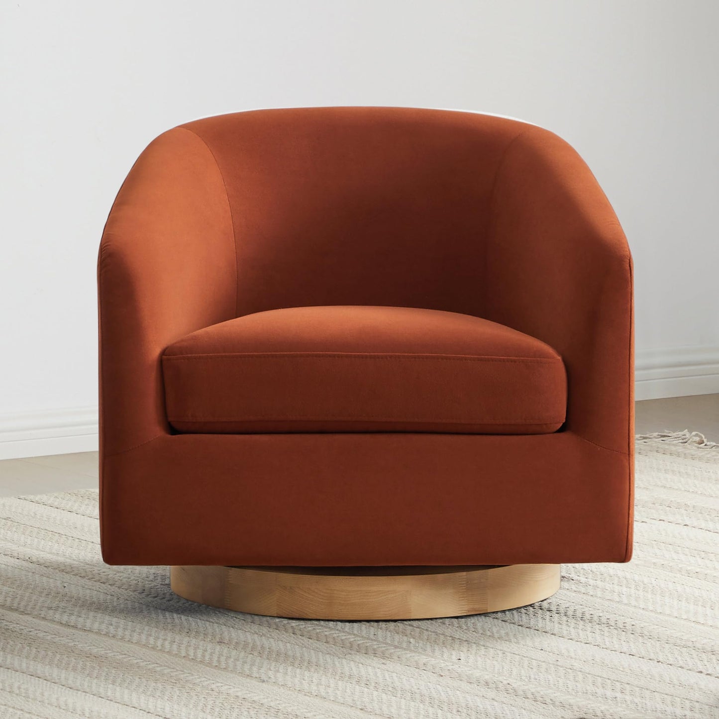 CHITA Swivel Accent Chair, FSC Certified Upholstered Velvet Barrel Chair for Living Room, Burnt Orange