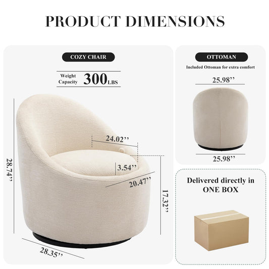 Swivel Accent Chair Set of 2, 360° Swivel Barrel Chair with Hidden Storage, Modern Small Round Swivel Chair Accent Chair for Living Room/Bedroom-Beige