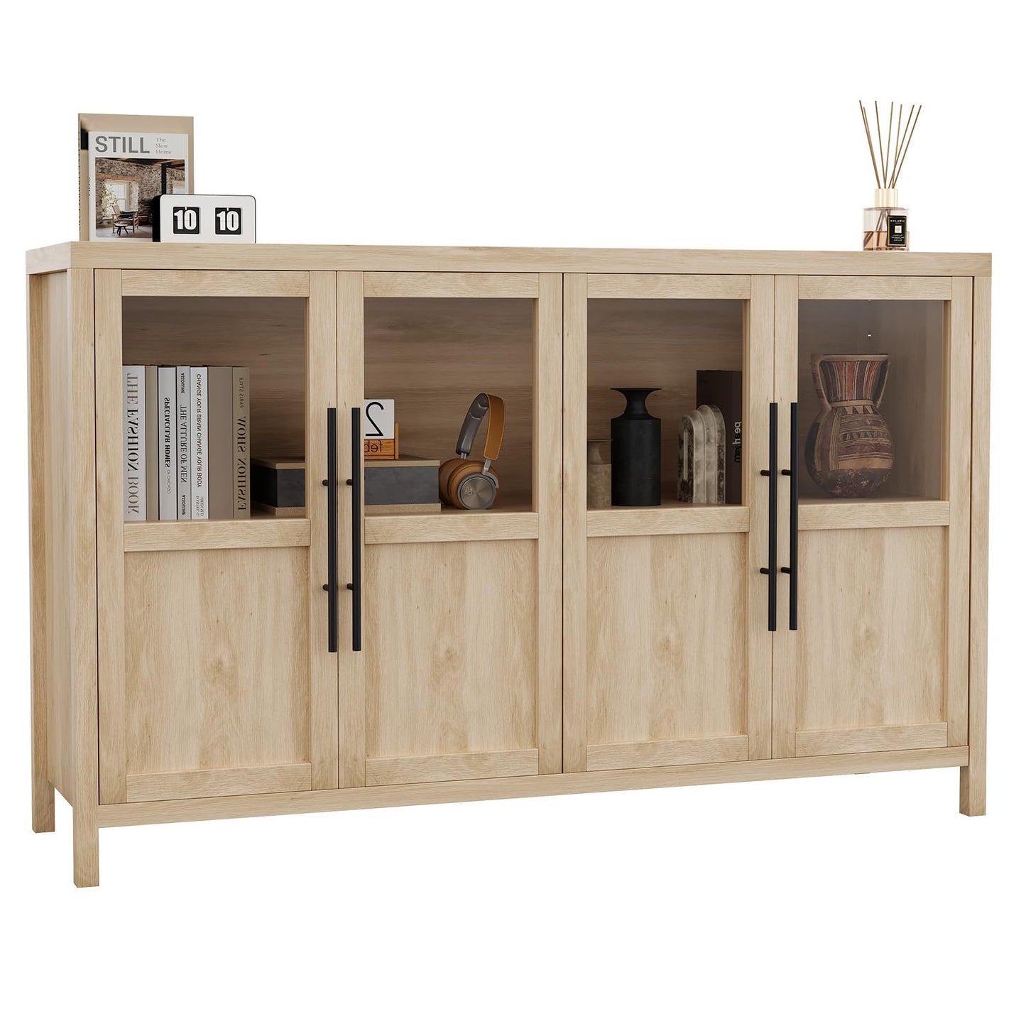 GarveeHome Sideboard Buffet Cabinet with 4 Glass Doors, 55"