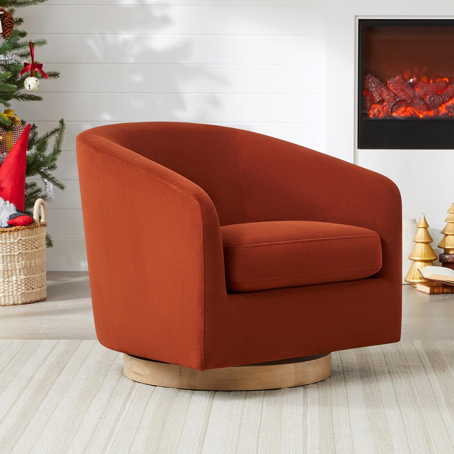 CHITA Swivel Accent Chair, FSC Certified Upholstered Velvet Barrel Chair for Living Room, Burnt Orange