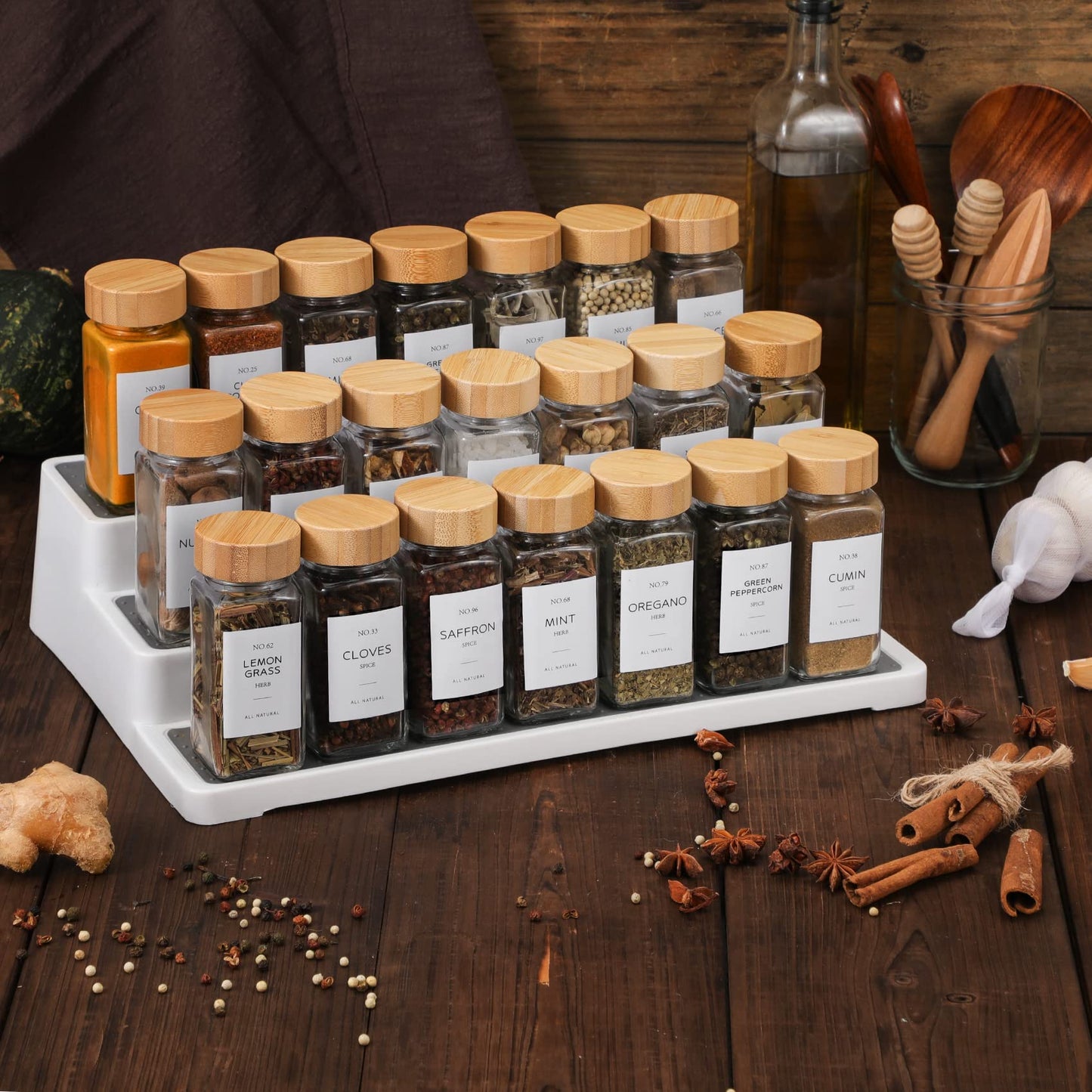 NETANY 24 Pcs Glass Spice Jars with Bamboo Lids