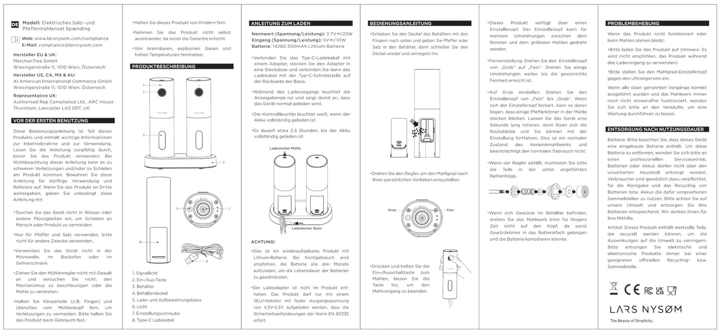 LARS NYSØM Electric Salt and Pepper Grinder Set