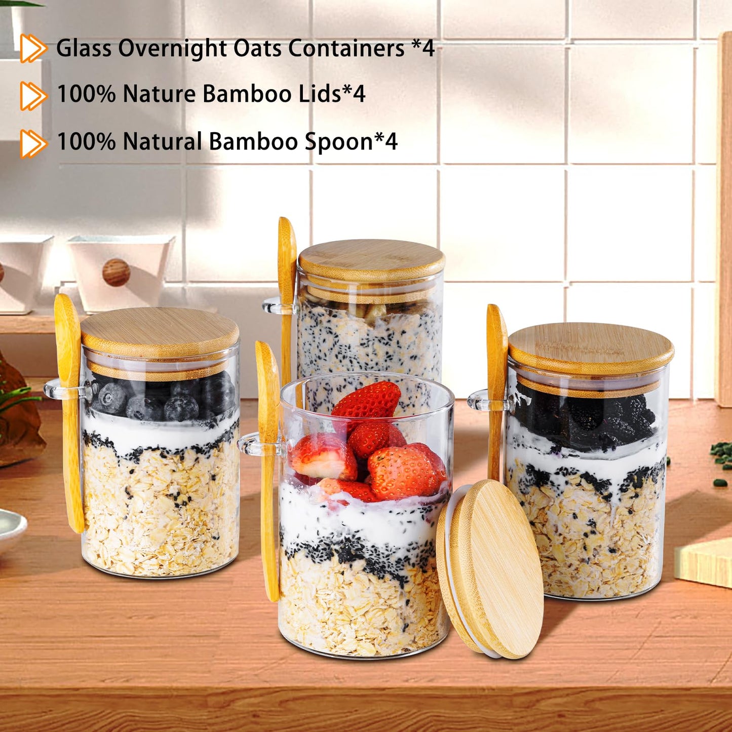 MHDCLY Overnight Oats Containers with Lids,16oz