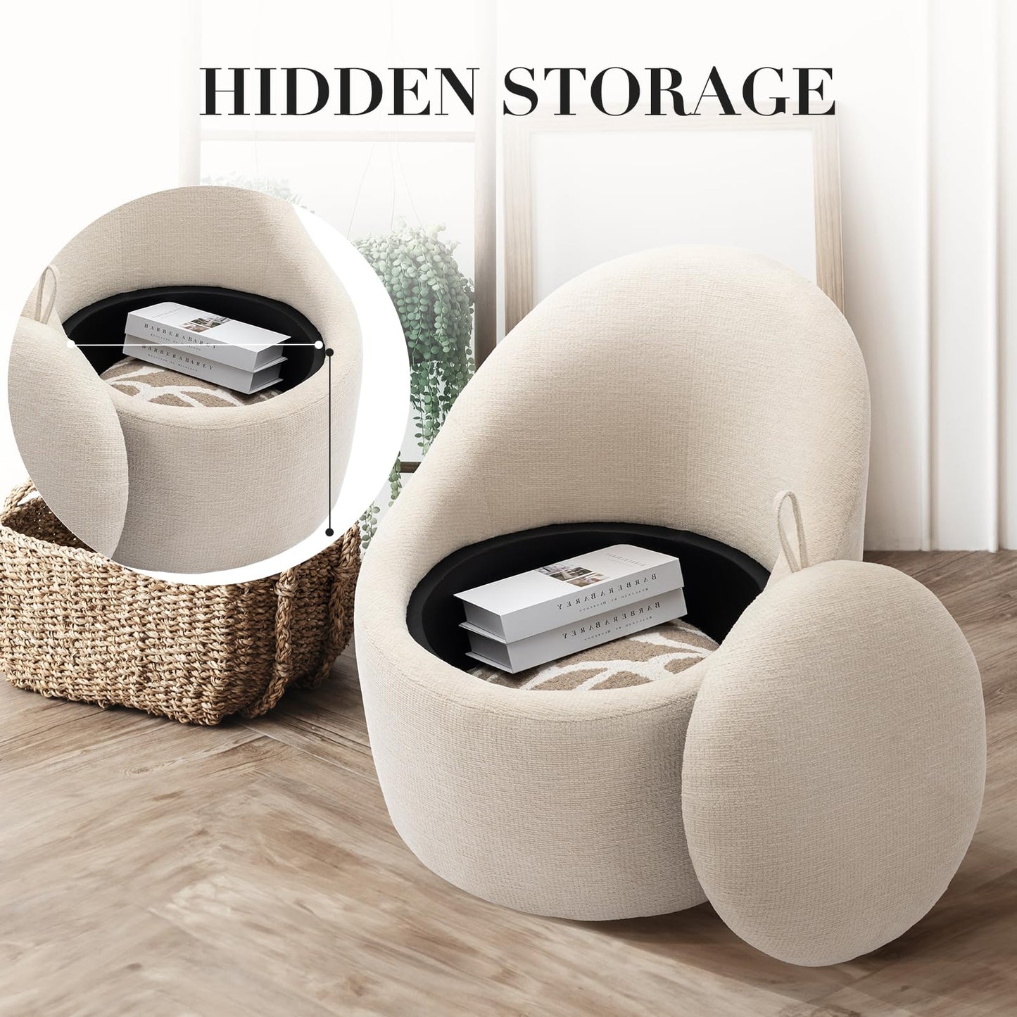 Swivel Accent Chair Set of 2, 360° Swivel Barrel Chair with Hidden Storage, Modern Small Round Swivel Chair Accent Chair for Living Room/Bedroom-Beige