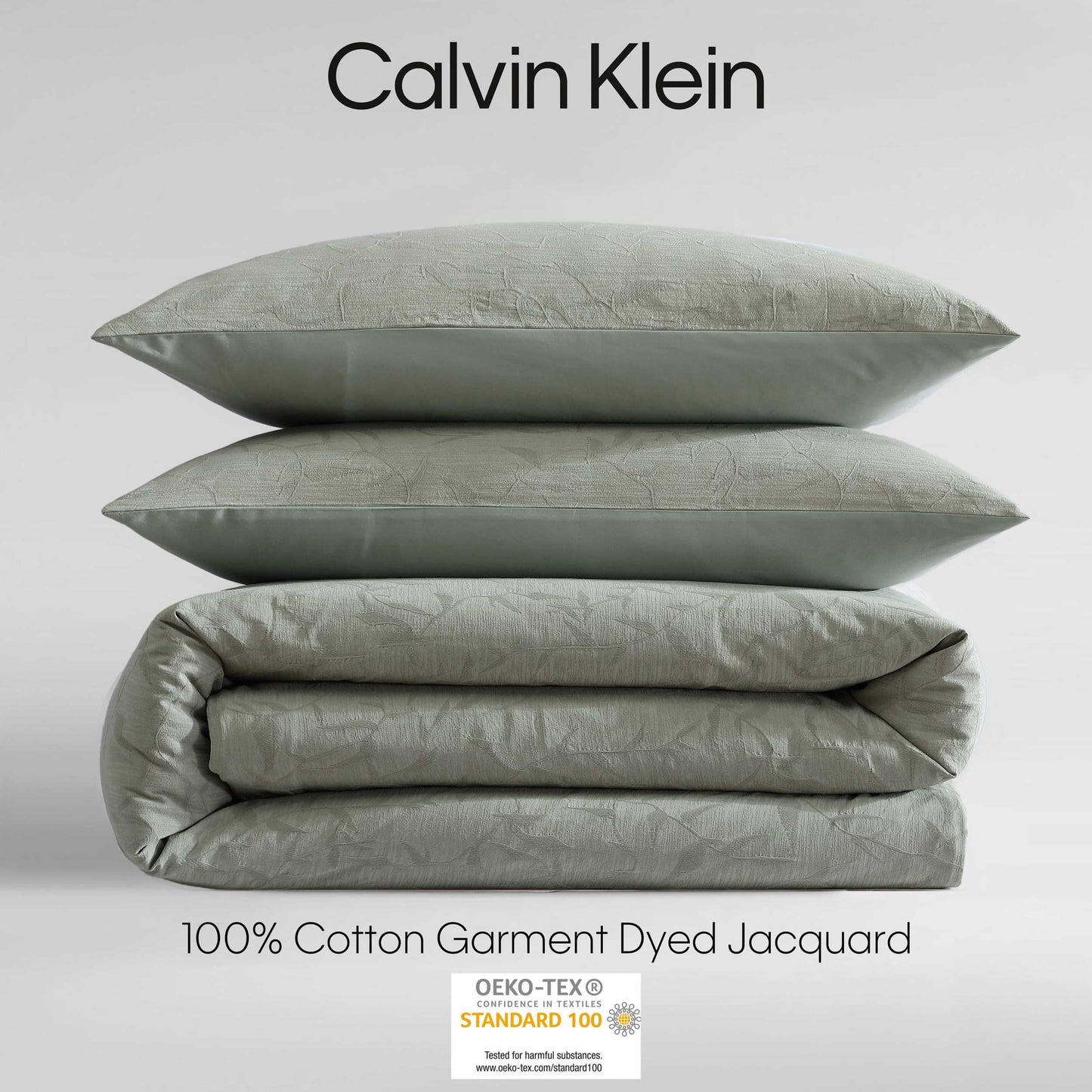 Calvin Klein - Duvet Cover Set, Soft & Breathable Bedding with Matching Shams, Plain Weave Fabric, Cozy Home Essentials (Branching Leaves Moss Green, Queen)