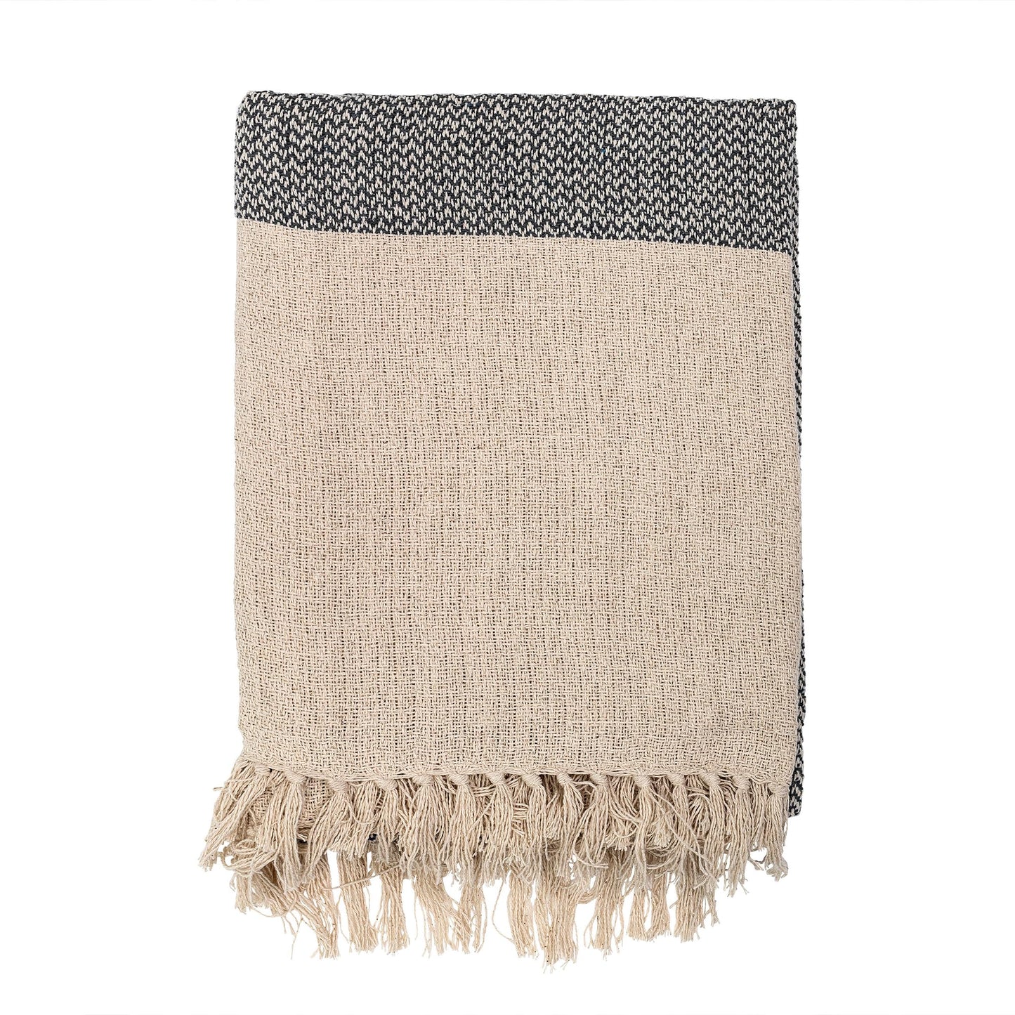 Bloomingville Grey & Cream Cotton Knit Throw with Fringe 63x51