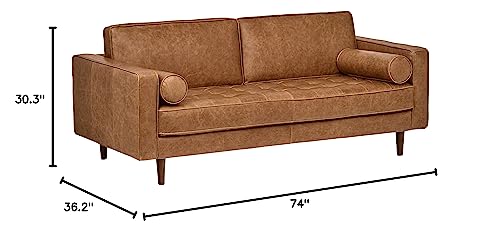 Rivet Aiden Mid-Century Modern Tufted Leather Loveseat Sofa