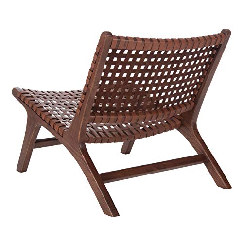 Safavieh Home Luna Cognac and Brown Leather Woven Accent Chair