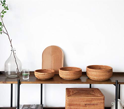 YANGQIHOME Natural Rattan Round Fruit Basket Bowls