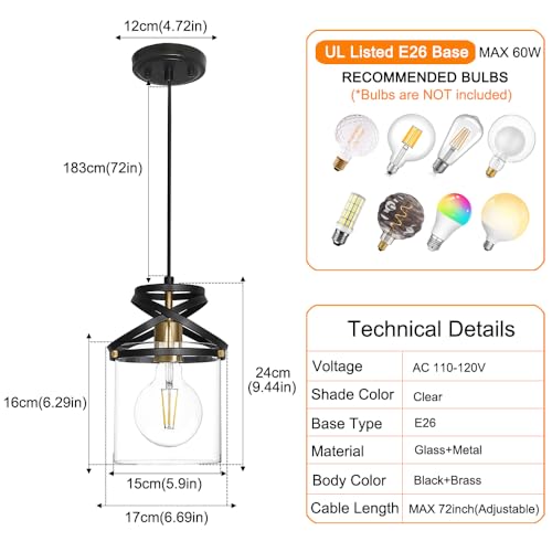 DSMJFU Black Pendant Light for Kitchen Island