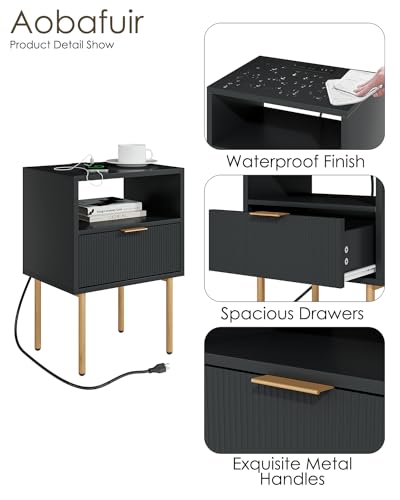 Aobafuir Nightstand with Charging Station