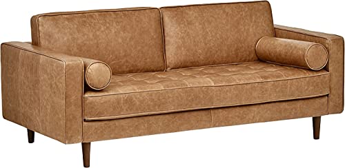 Rivet Aiden Mid-Century Modern Tufted Leather Loveseat Sofa