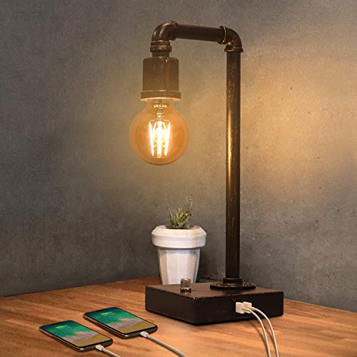 Industrial Table Lamp, with USB Charging Port