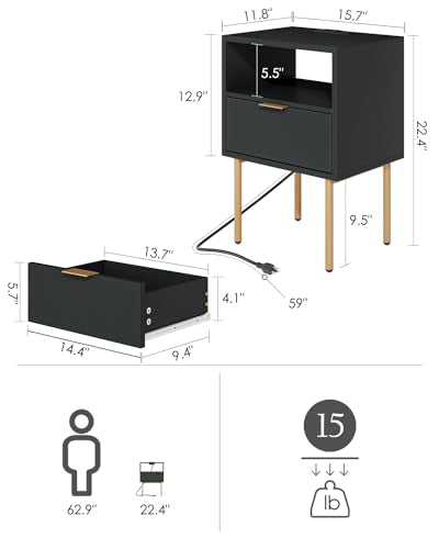 Aobafuir Nightstand with Charging Station