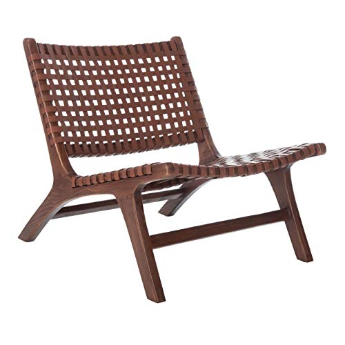 Safavieh Home Luna Cognac and Brown Leather Woven Accent Chair