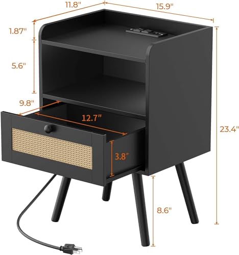 SUPERJARE Nightstand with Charging Station