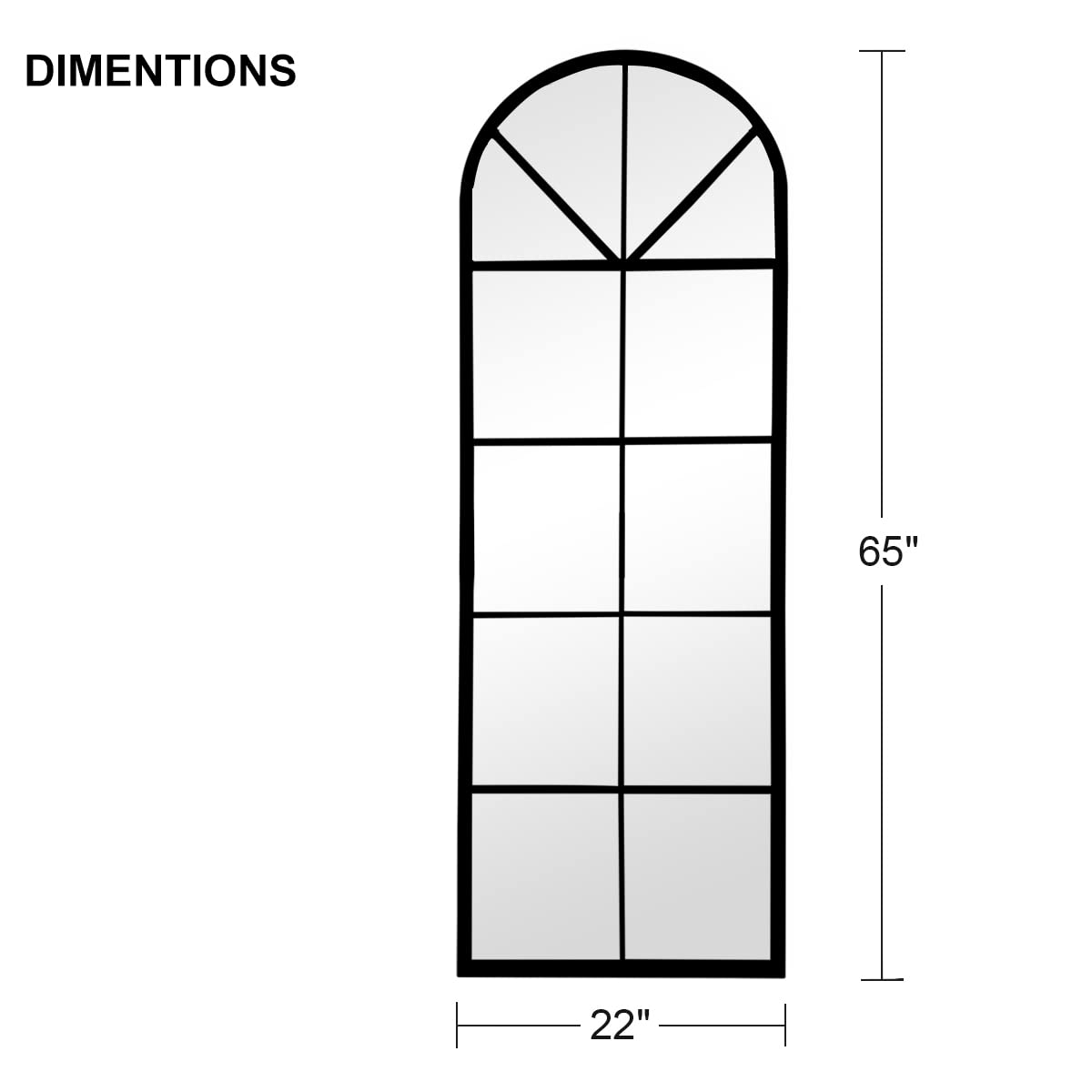 ZMYCZ Floor Full Length Mirror, Black Arched-Top, Large Window Pane Mirror,