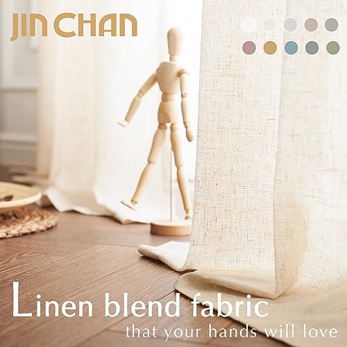 jinchan Linen Beige Curtains 84 Inches