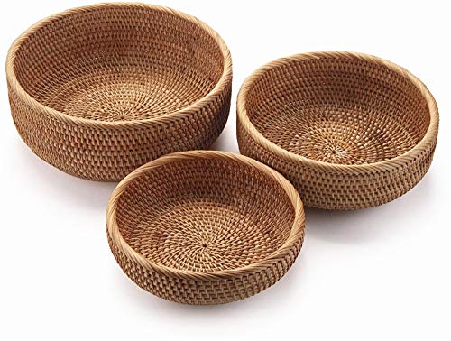 YANGQIHOME Natural Rattan Round Fruit Basket Bowls