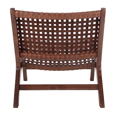 Safavieh Home Luna Cognac and Brown Leather Woven Accent Chair