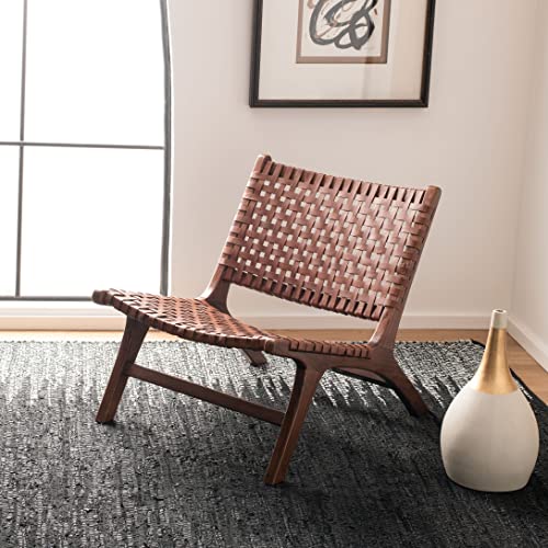 Safavieh Home Luna Cognac and Brown Leather Woven Accent Chair