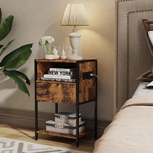 LDTTCUK Nightstand with Charging Station