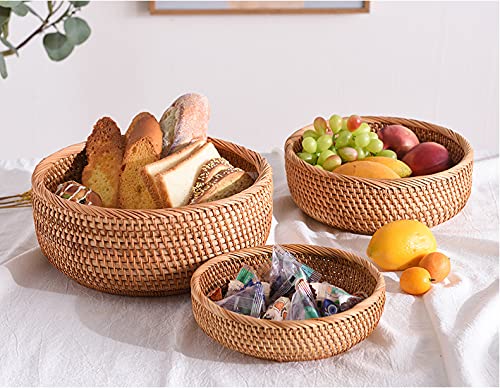 YANGQIHOME Natural Rattan Round Fruit Basket Bowls