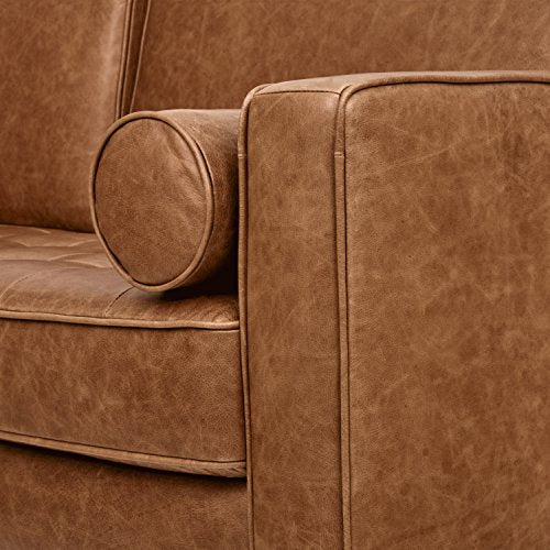 Rivet Aiden Mid-Century Modern Tufted Leather Loveseat Sofa