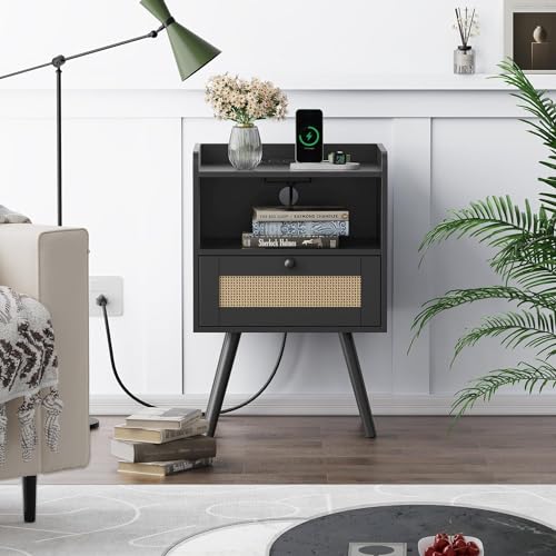 SUPERJARE Nightstand with Charging Station