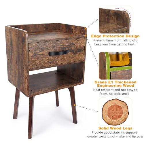 Youmechi Nightstand, Mid-Century Modern Bedside Table