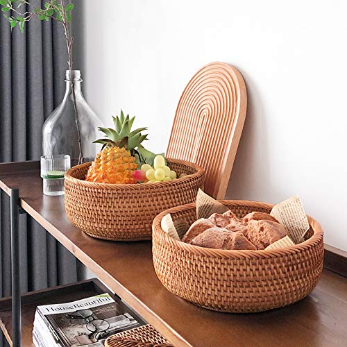 YANGQIHOME Natural Rattan Round Fruit Basket Bowls