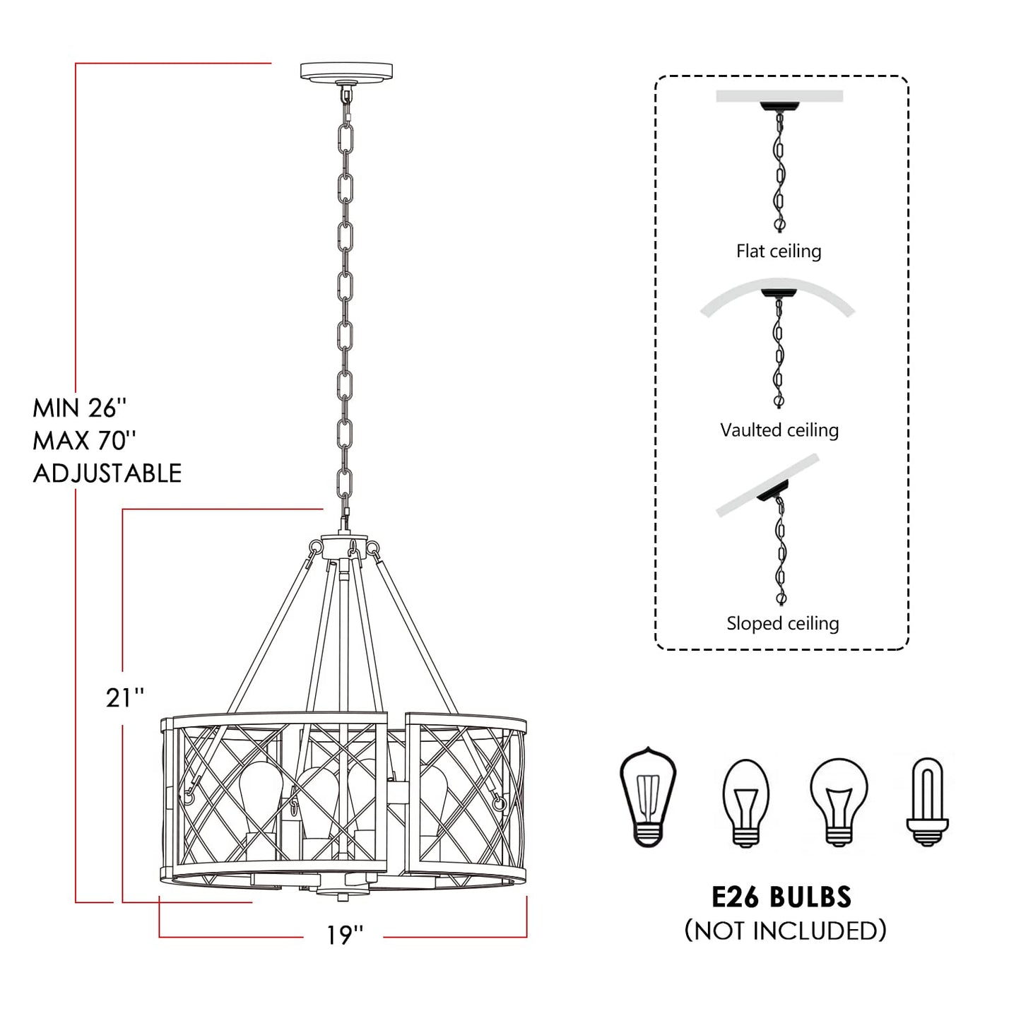 SANTOSTOCK D19'' Farmhouse Chandelier