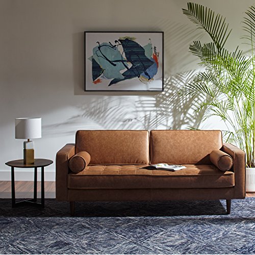 Rivet Aiden Mid-Century Modern Tufted Leather Loveseat Sofa