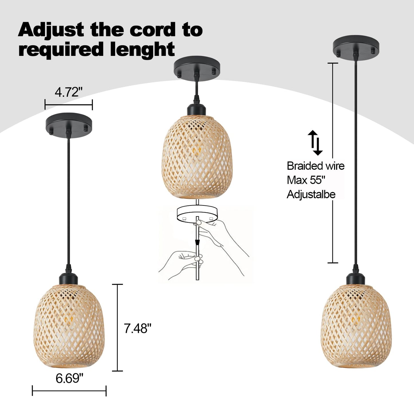 TERLEENARTvMid Century Bohemian Rattan Bamboo Pendant Lighting