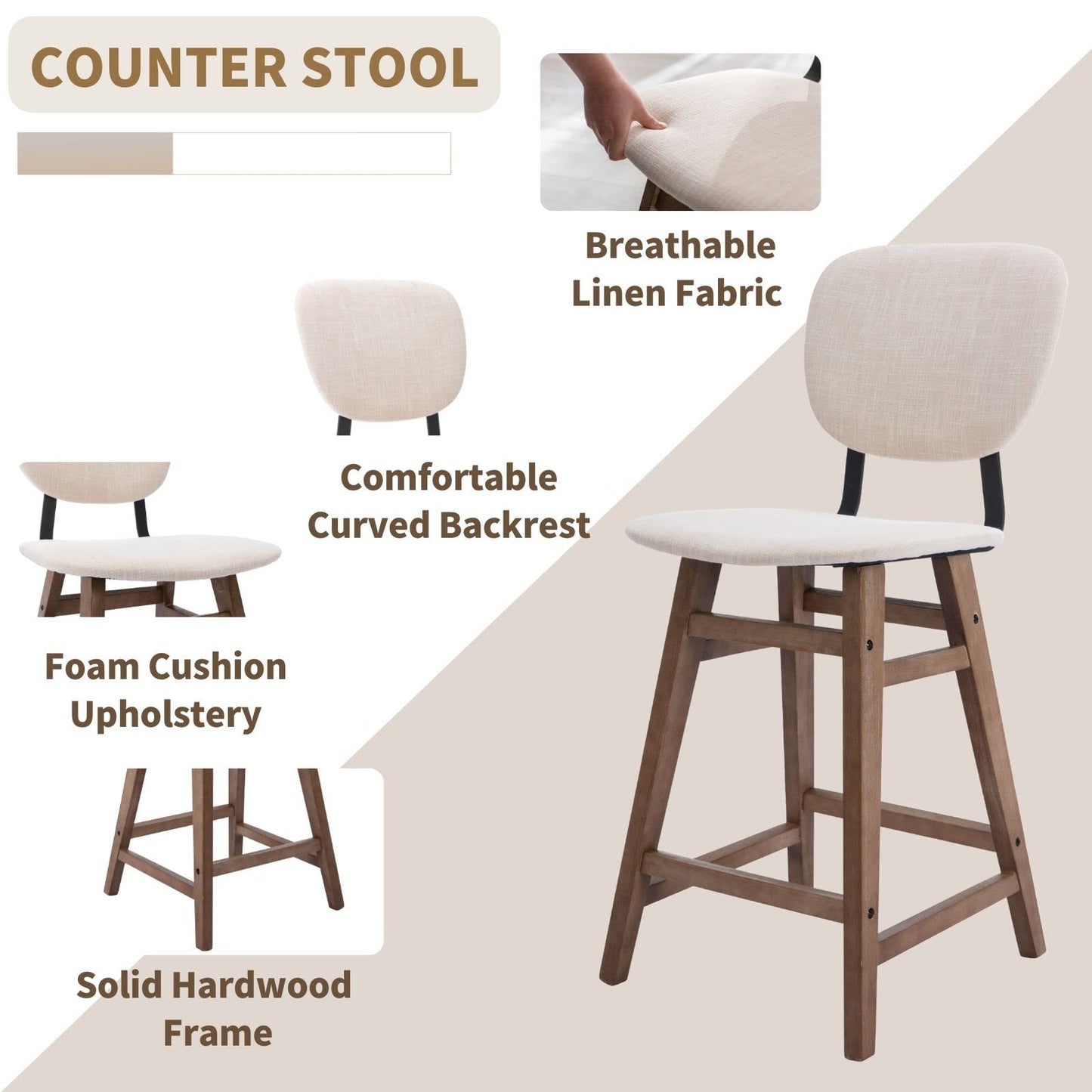 Modern Upholstered Counter Height Bar Stools