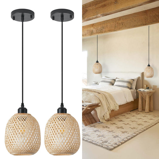 TERLEENARTvMid Century Bohemian Rattan Bamboo Pendant Lighting