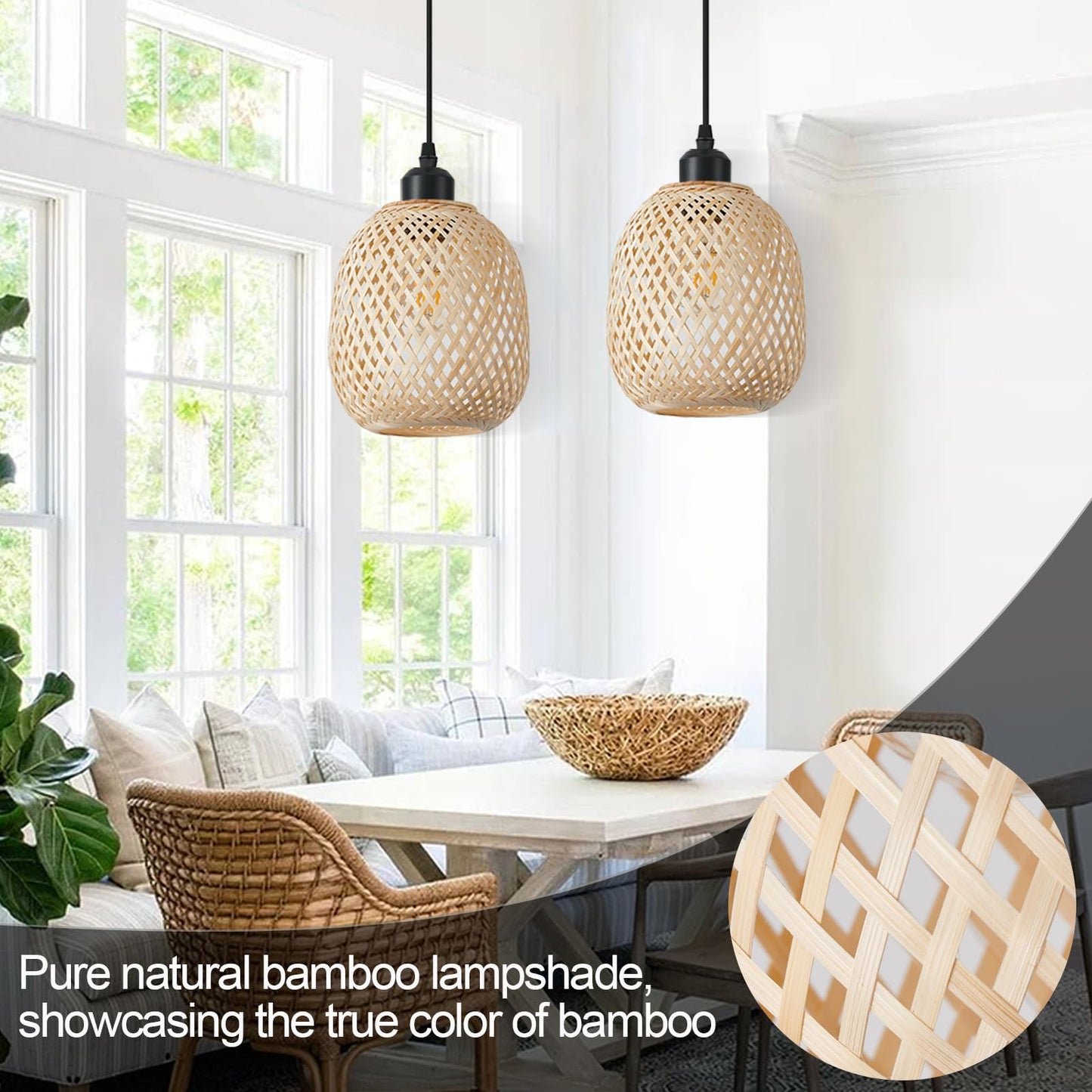 TERLEENARTvMid Century Bohemian Rattan Bamboo Pendant Lighting