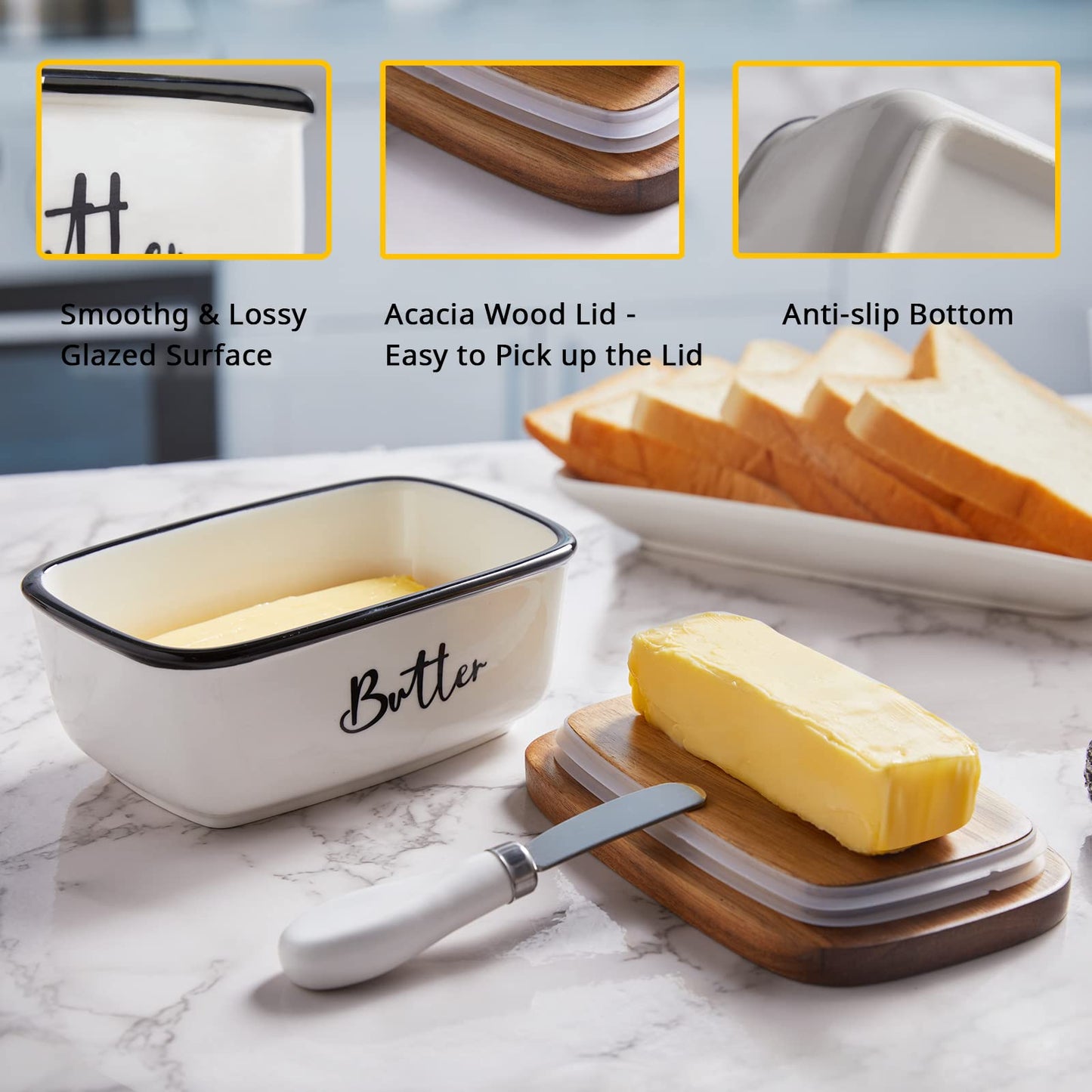 Butter Dish with Lid and Knife for Countertop