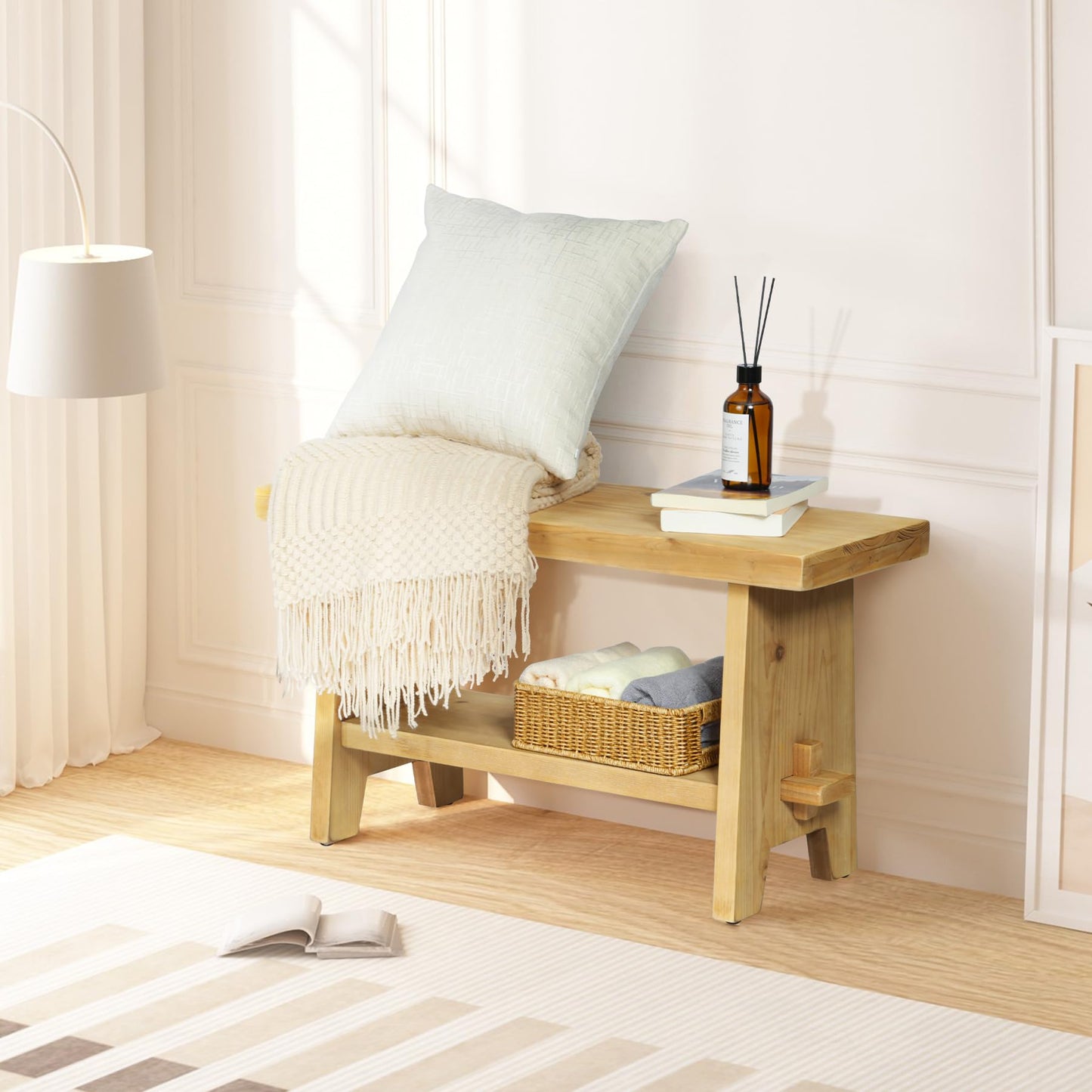 HOKYHOKY Farmhouse Entryway Wood Bench