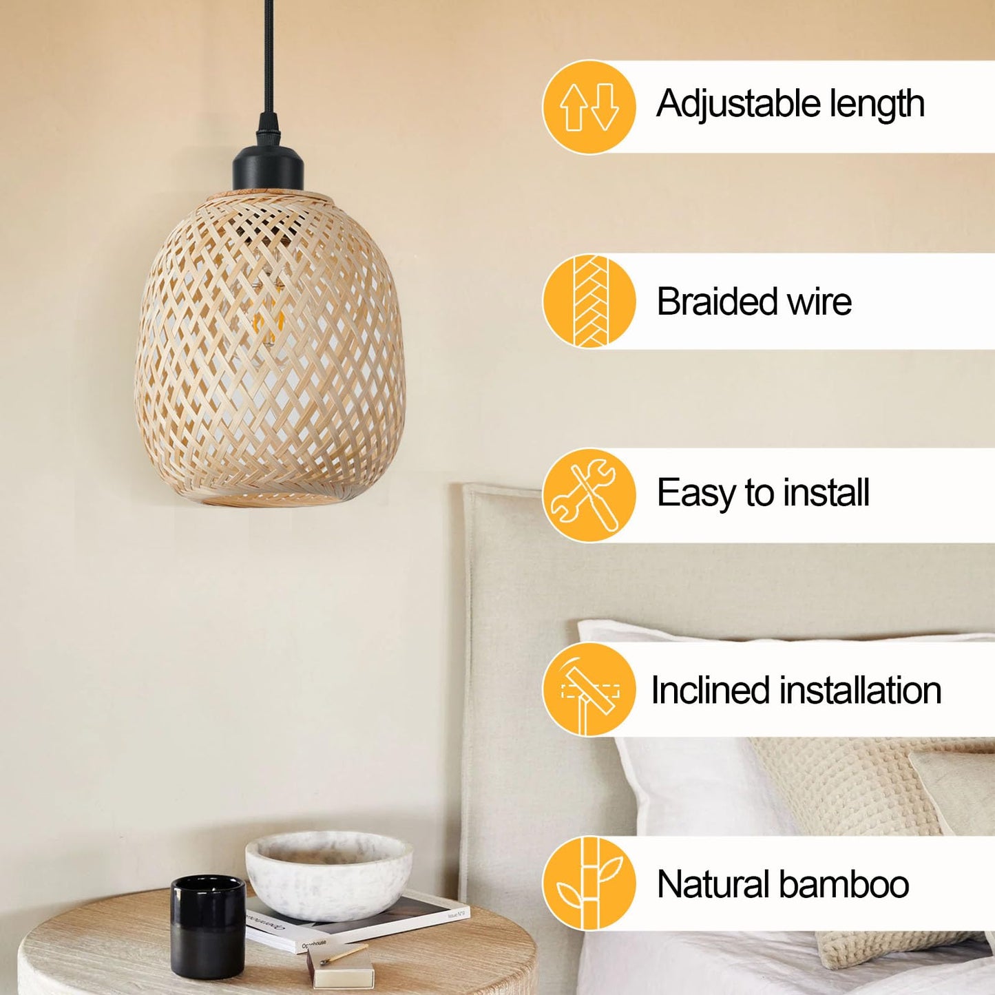 TERLEENARTvMid Century Bohemian Rattan Bamboo Pendant Lighting