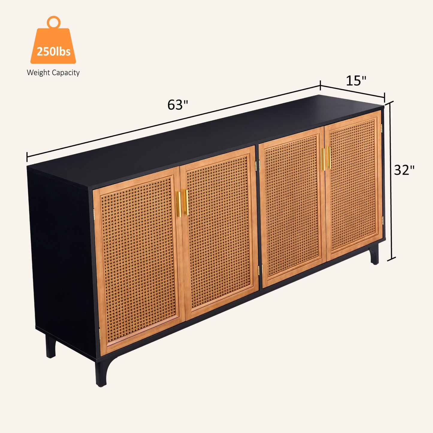 AMERLIFE Sideboard Buffet Cabinet with Handmade Rattan Doors