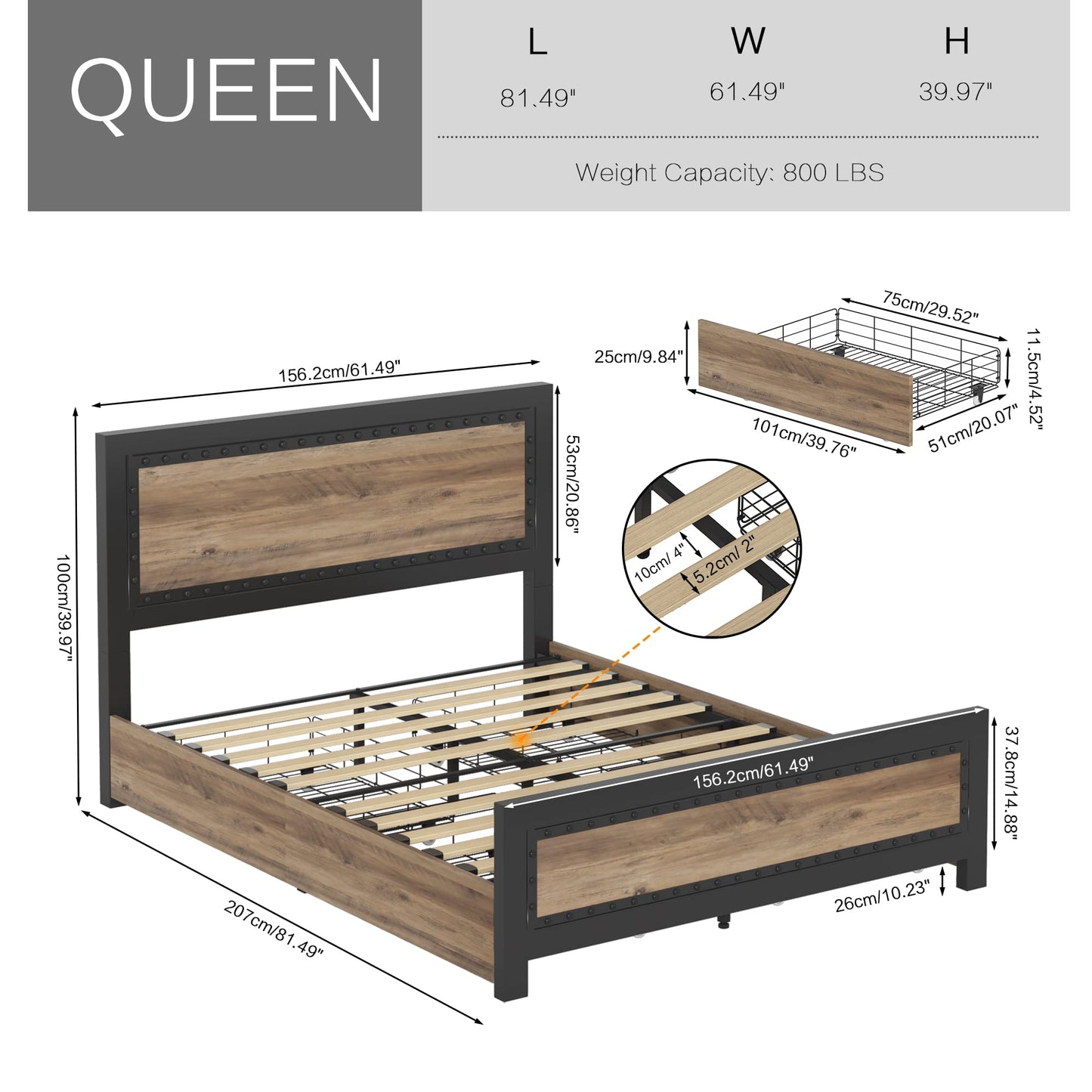 Keyluv Queen Size Bed Frame