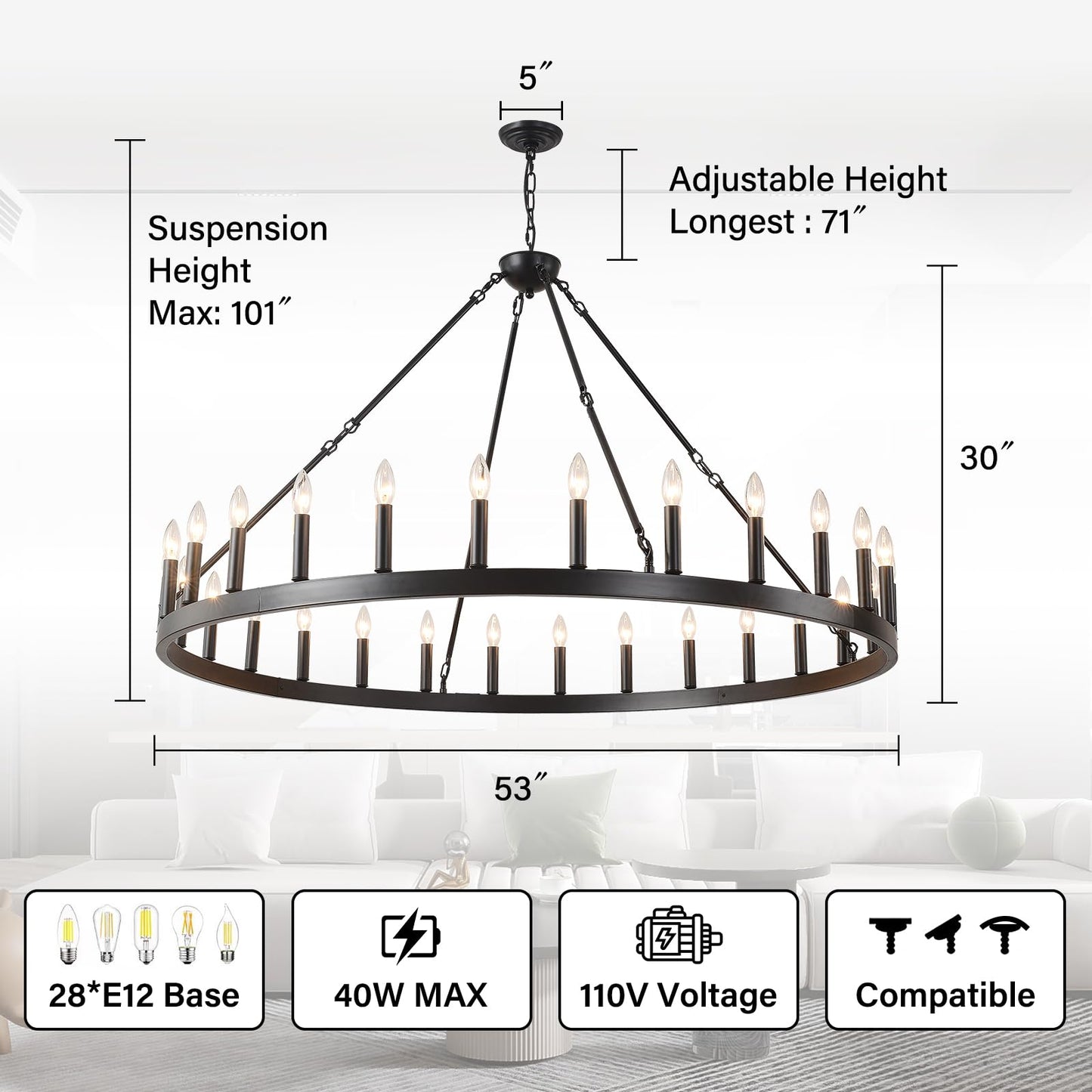 Black Wagon Wheel Chandelier