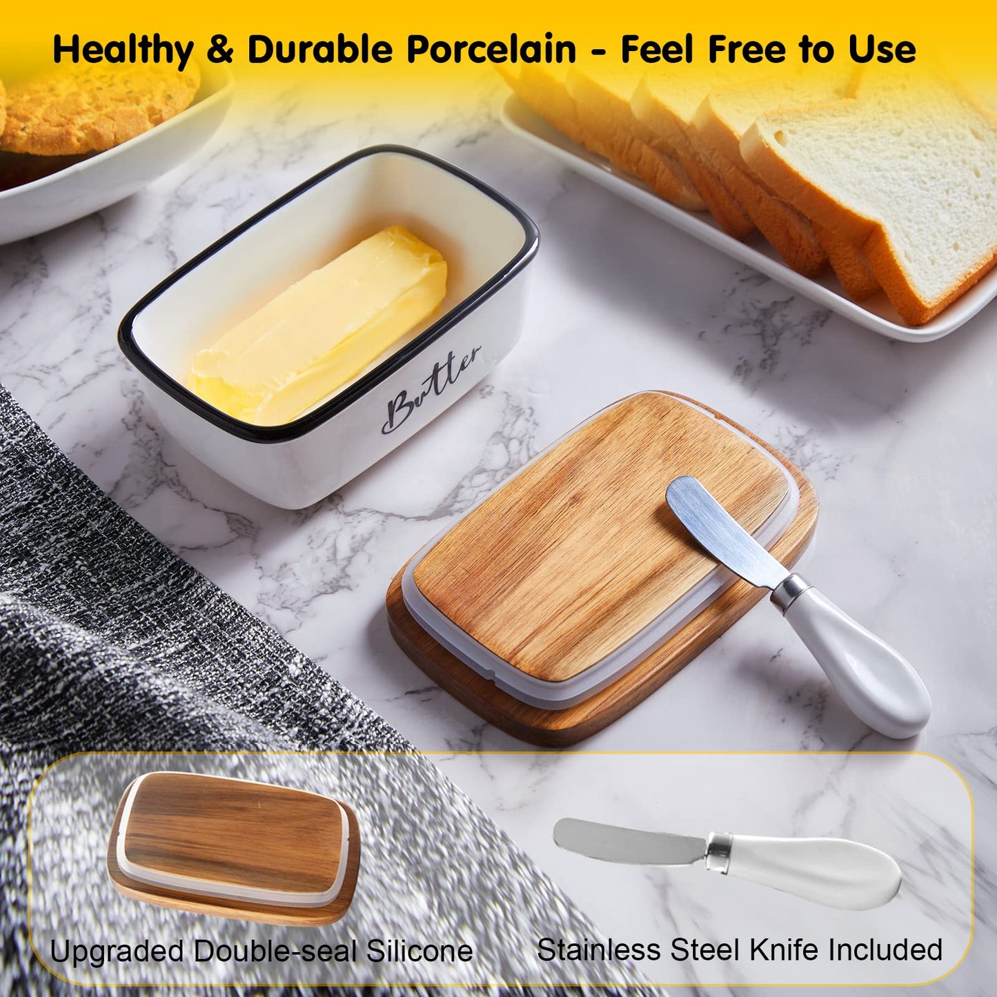 Butter Dish with Lid and Knife for Countertop