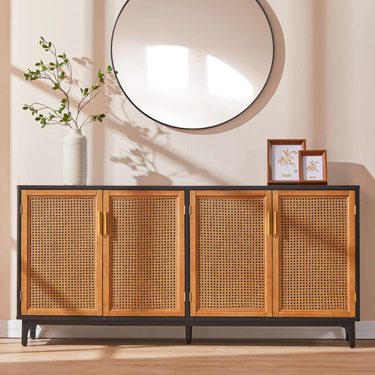 AMERLIFE Sideboard Buffet Cabinet with Handmade Rattan Doors