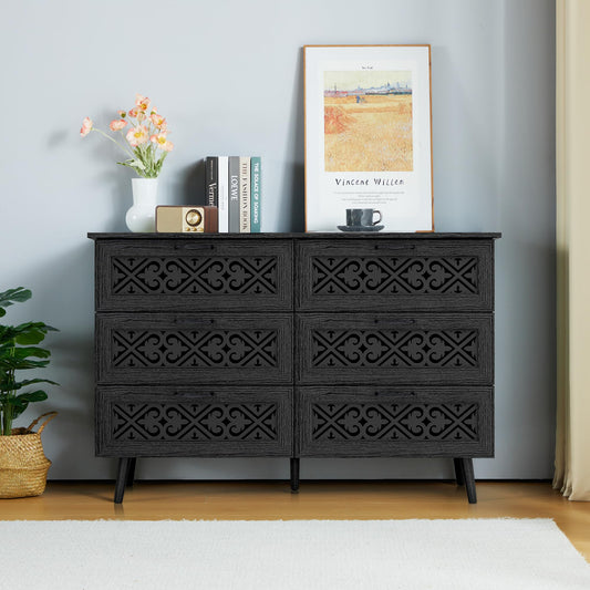 QEIUZON 6 Drawer Dresser, Modern Farmhouse Dresser Chest